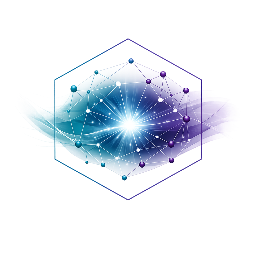 Abstract illustration of AI Search with entity network and hexagon