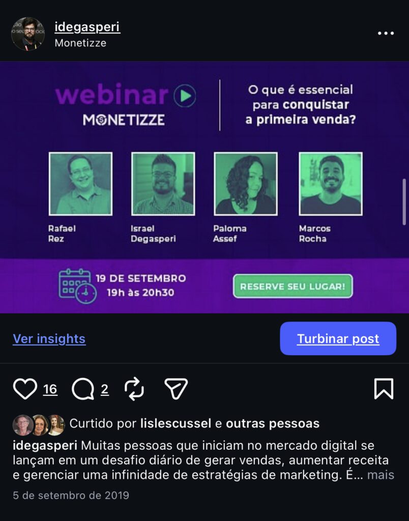 Monetizze Webinar on the First Sale